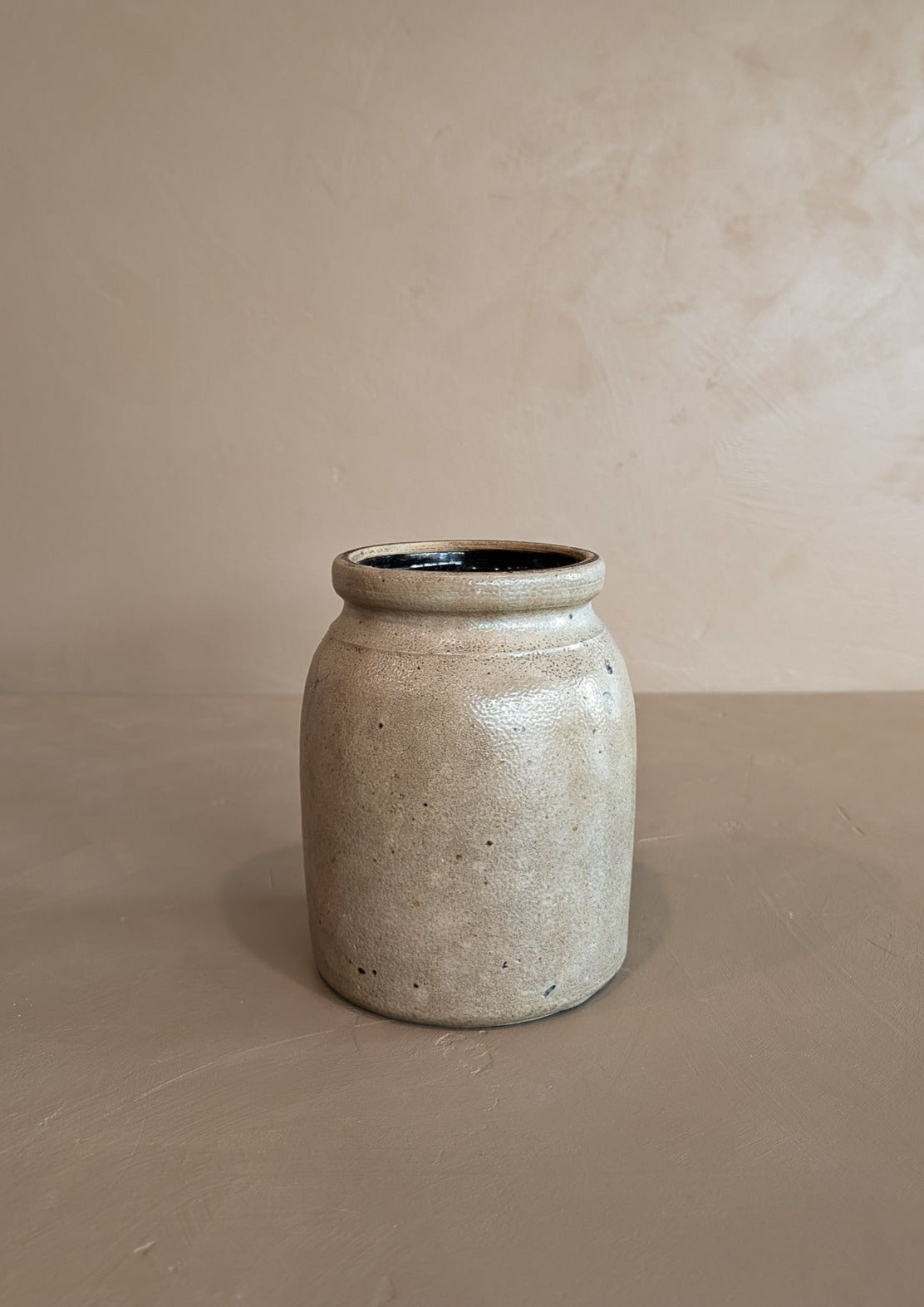 Antique Salt-Glazed Crock with Dark Brown Interior