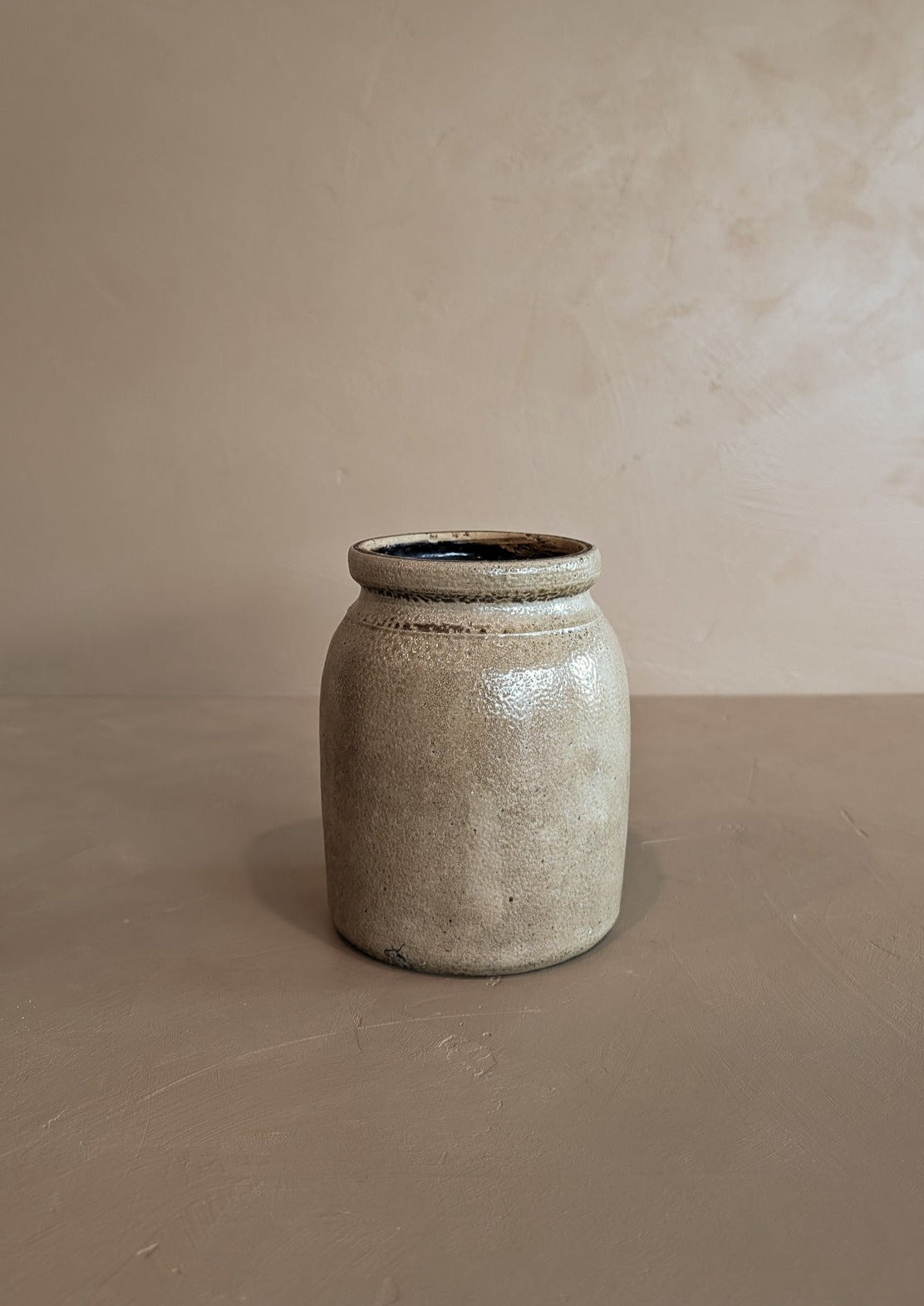 Antique Salt-Glazed Crock with Dark Brown Interior