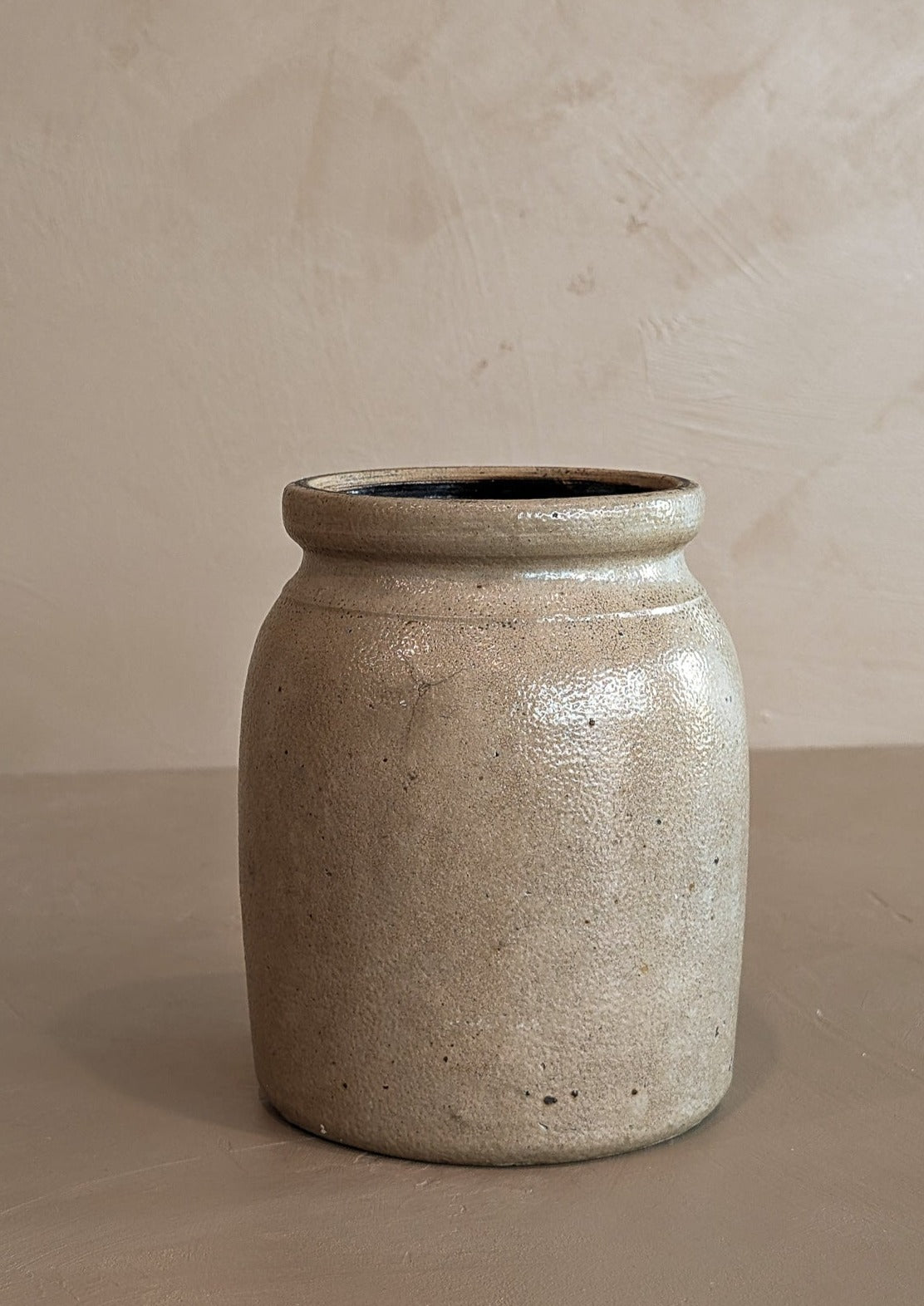 Antique Salt-Glazed Crock with Dark Brown Interior