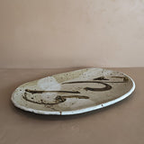 Large Neutral Signed Pottery Tray with Freeform Detailing