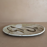 Large Neutral Signed Pottery Tray with Freeform Detailing