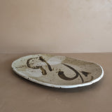 Large Neutral Signed Pottery Tray with Freeform Detailing