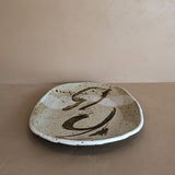 Large Neutral Signed Pottery Tray with Freeform Detailing