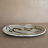 Large Neutral Signed Pottery Tray with Freeform Detailing