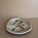 Large Neutral Signed Pottery Tray with Freeform Detailing