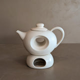 Vintage Speckled Cream Donut-Hole Teapot with Tealight Warmer