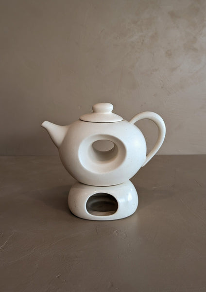 Vintage Speckled Cream Donut-Hole Teapot with Tealight Warmer