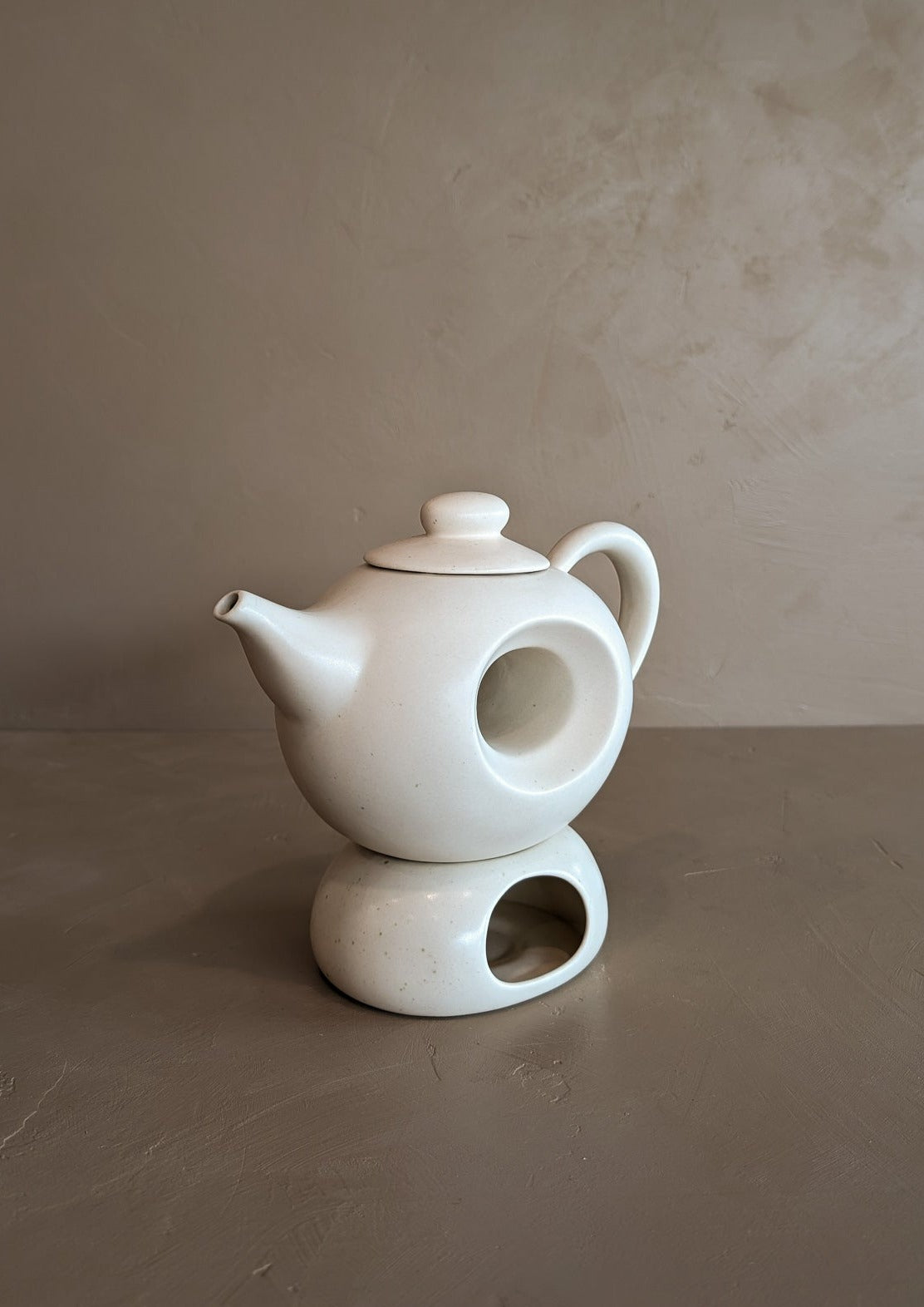 Vintage Speckled Cream Donut-Hole Teapot with Tealight Warmer