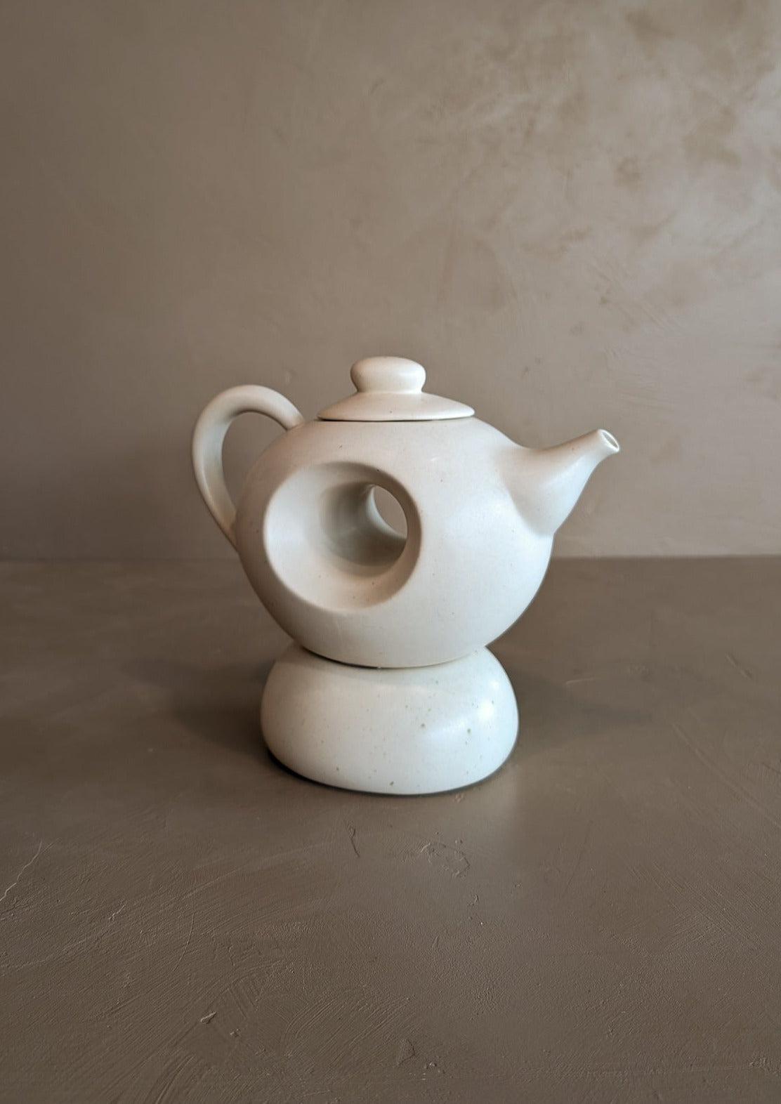 Vintage Speckled Cream Donut-Hole Teapot with Tealight Warmer