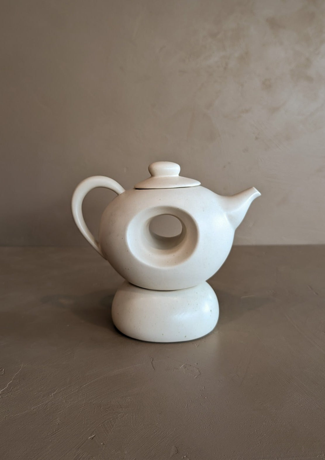 Vintage Speckled Cream Donut-Hole Teapot with Tealight Warmer