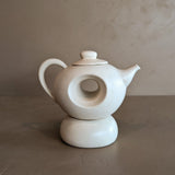 Vintage Speckled Cream Donut-Hole Teapot with Tealight Warmer