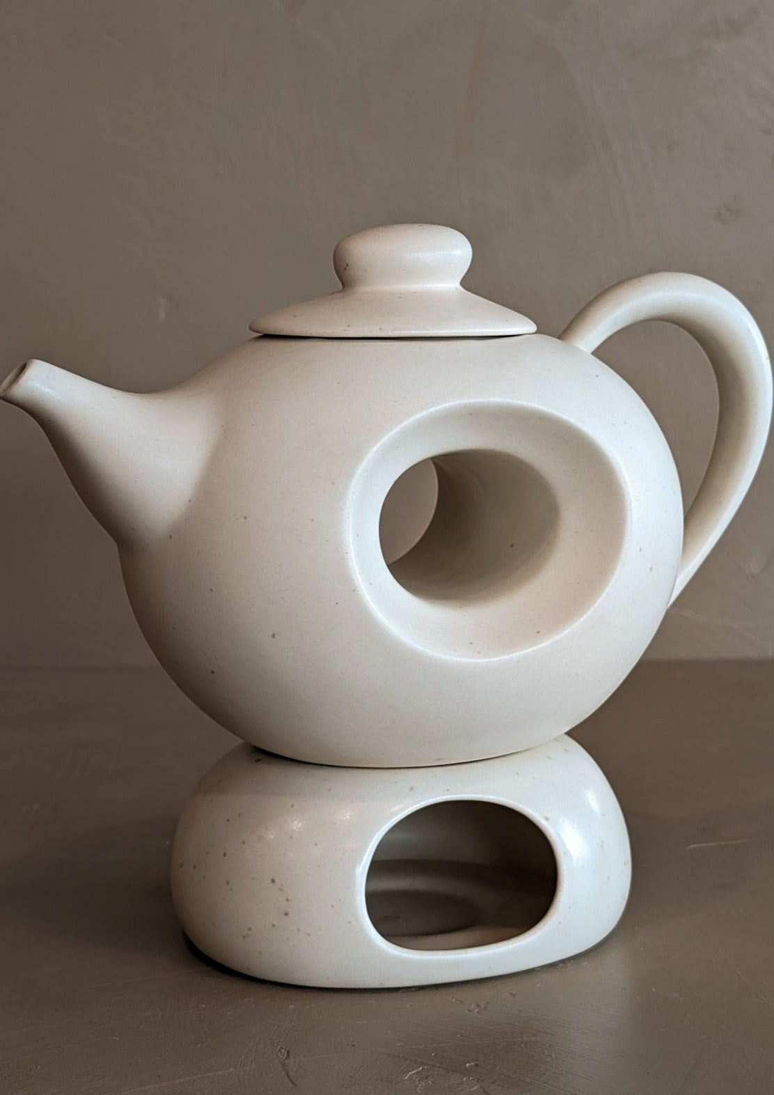 Vintage Speckled Cream Donut-Hole Teapot with Tealight Warmer