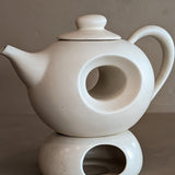 Vintage Speckled Cream Donut-Hole Teapot with Tealight Warmer