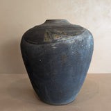 Large Handmade Dark Studio Pottery Raku Vase with Freeform Detailing