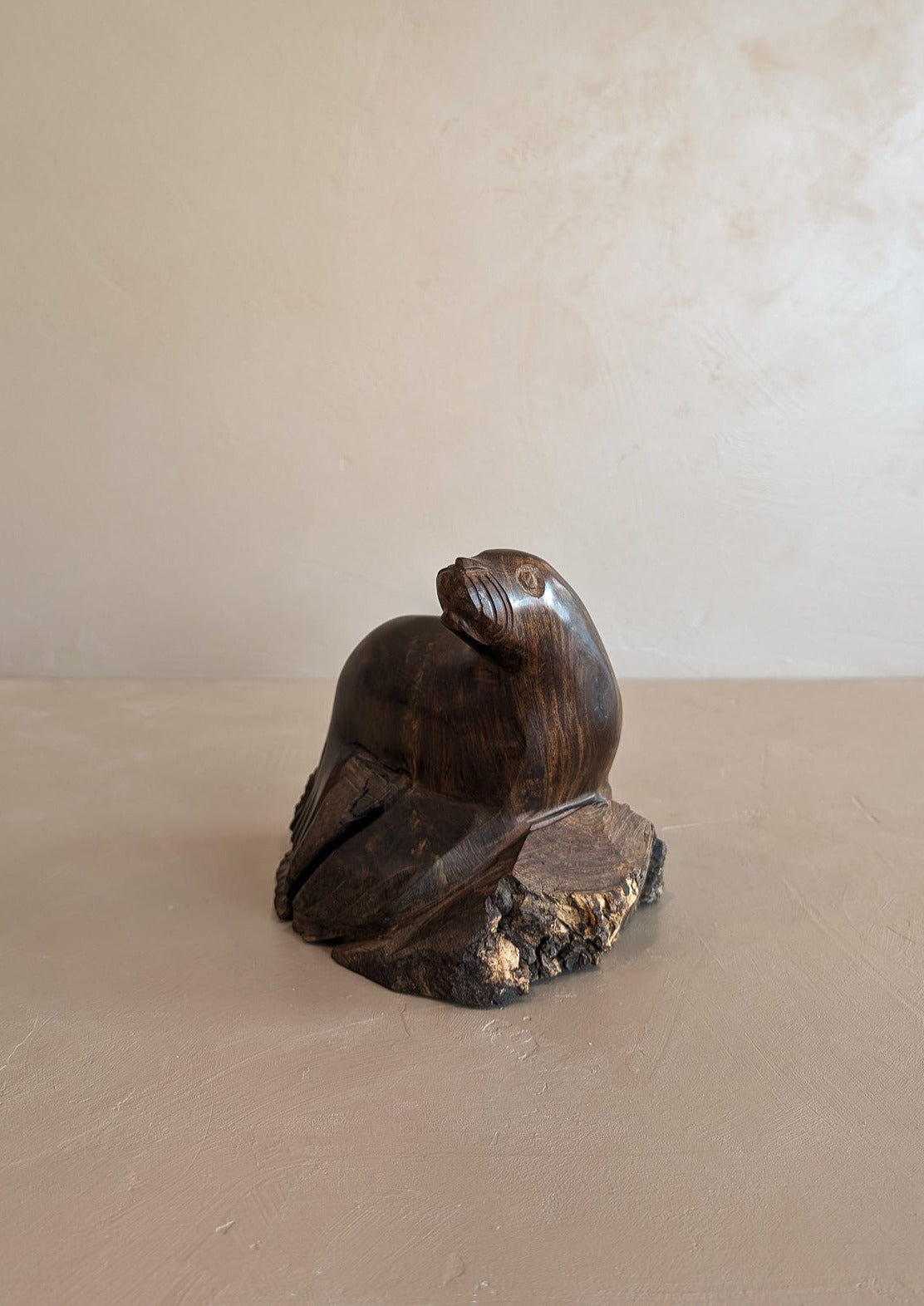 Heavy Hand-carved Wooden Seal Sculpture