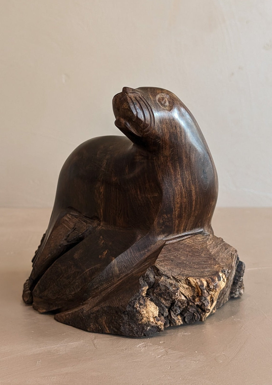 Heavy Hand-carved Wooden Seal Sculpture