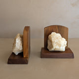 Pair of Vintage Handcrafted Wood and Quartz Bookends