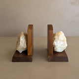 Pair of Vintage Handcrafted Wood and Quartz Bookends