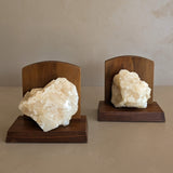 Pair of Vintage Handcrafted Wood and Quartz Bookends