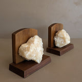 Pair of Vintage Handcrafted Wood and Quartz Bookends