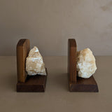 Pair of Vintage Handcrafted Wood and Quartz Bookends