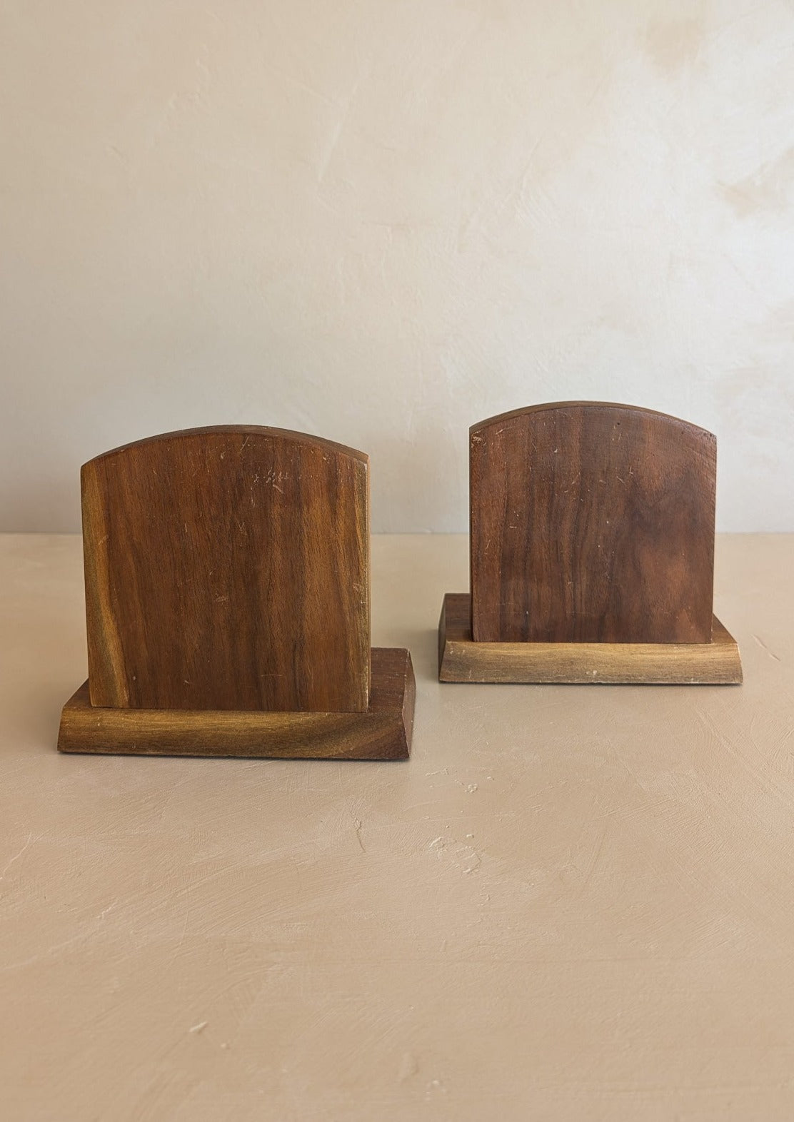 Pair of Vintage Handcrafted Wood and Quartz Bookends