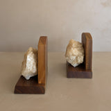 Pair of Vintage Handcrafted Wood and Quartz Bookends