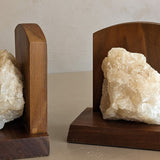 Pair of Vintage Handcrafted Wood and Quartz Bookends