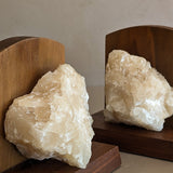 Pair of Vintage Handcrafted Wood and Quartz Bookends