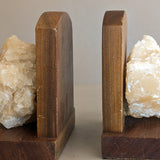 Pair of Vintage Handcrafted Wood and Quartz Bookends