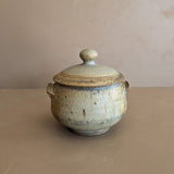 Signed 1980 Vintage Neutral Drip Glaze Studio Pottery Lidded Crock