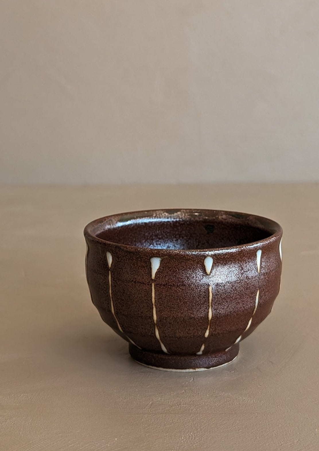 Small Brown and White Metallic Glazed Catchall Bowl