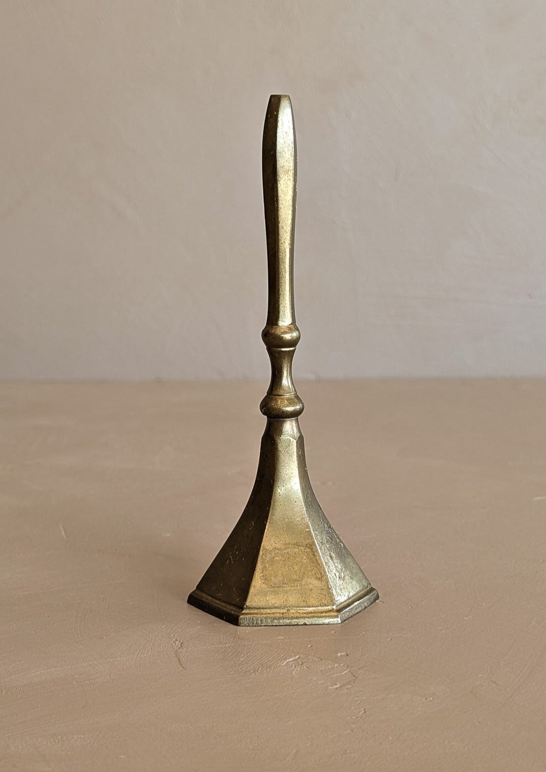 Vintage Brass Bell with Hexagonal Base