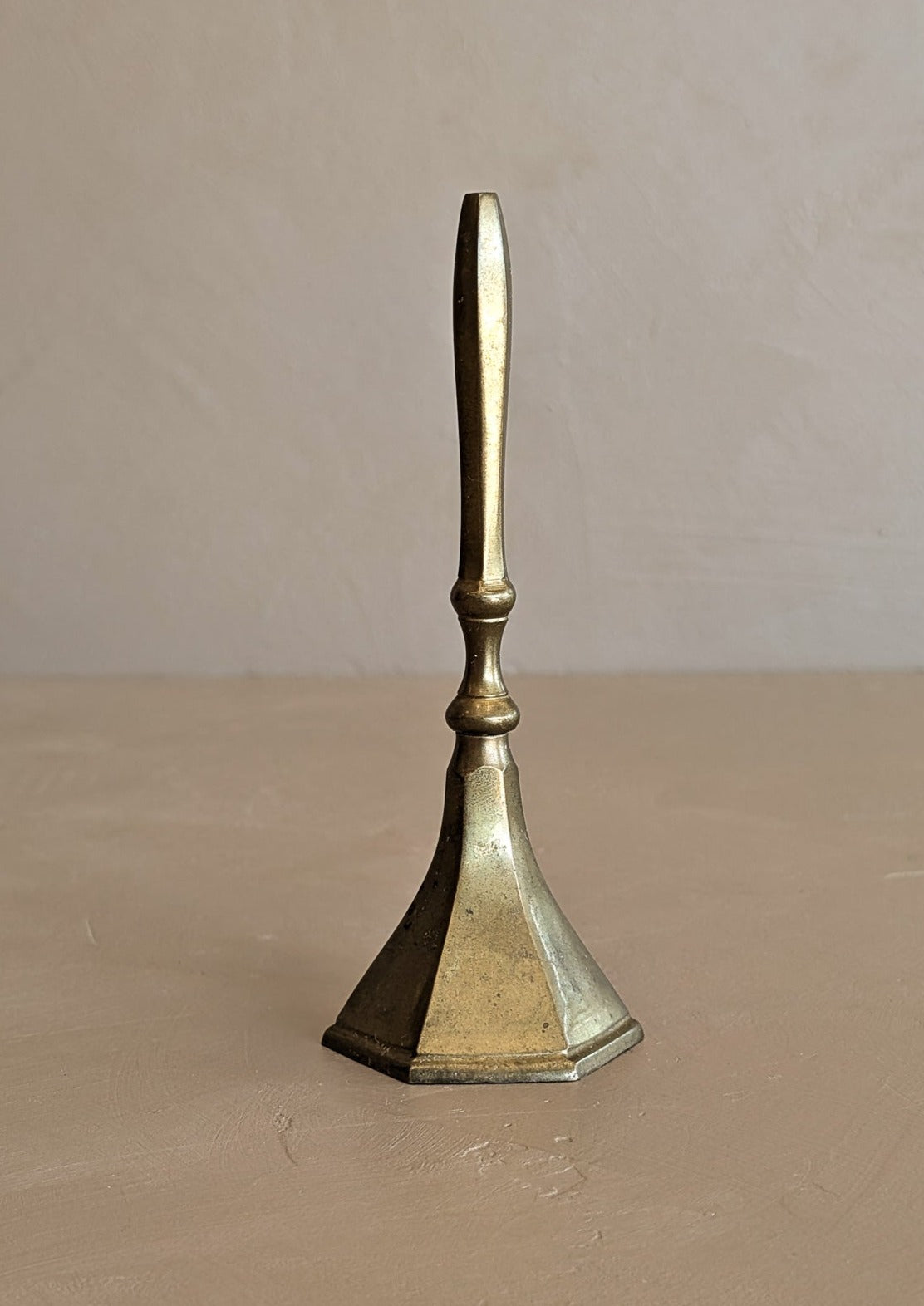 Vintage Brass Bell with Hexagonal Base