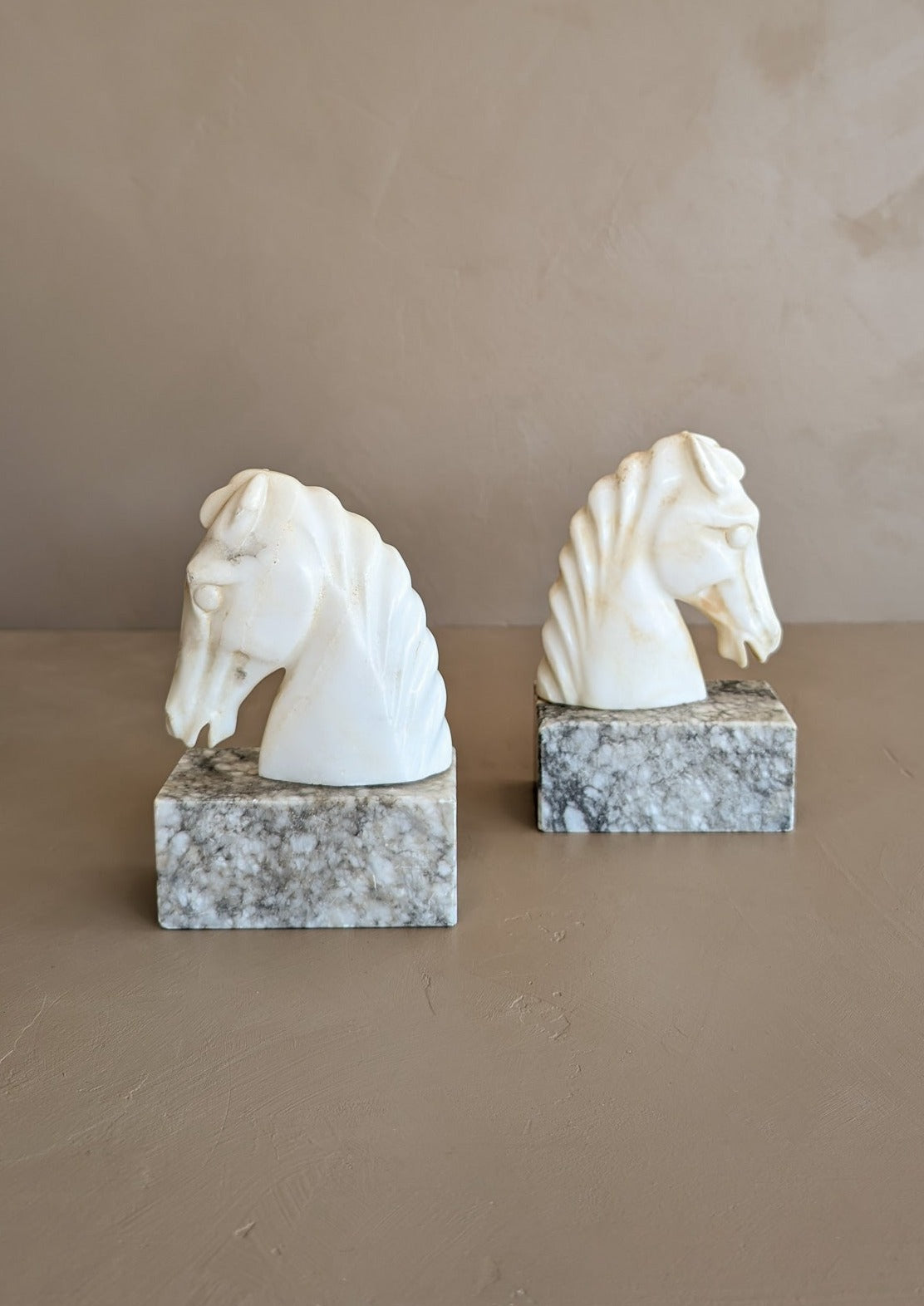 Pair of Vintage Alabaster Horse Bookends