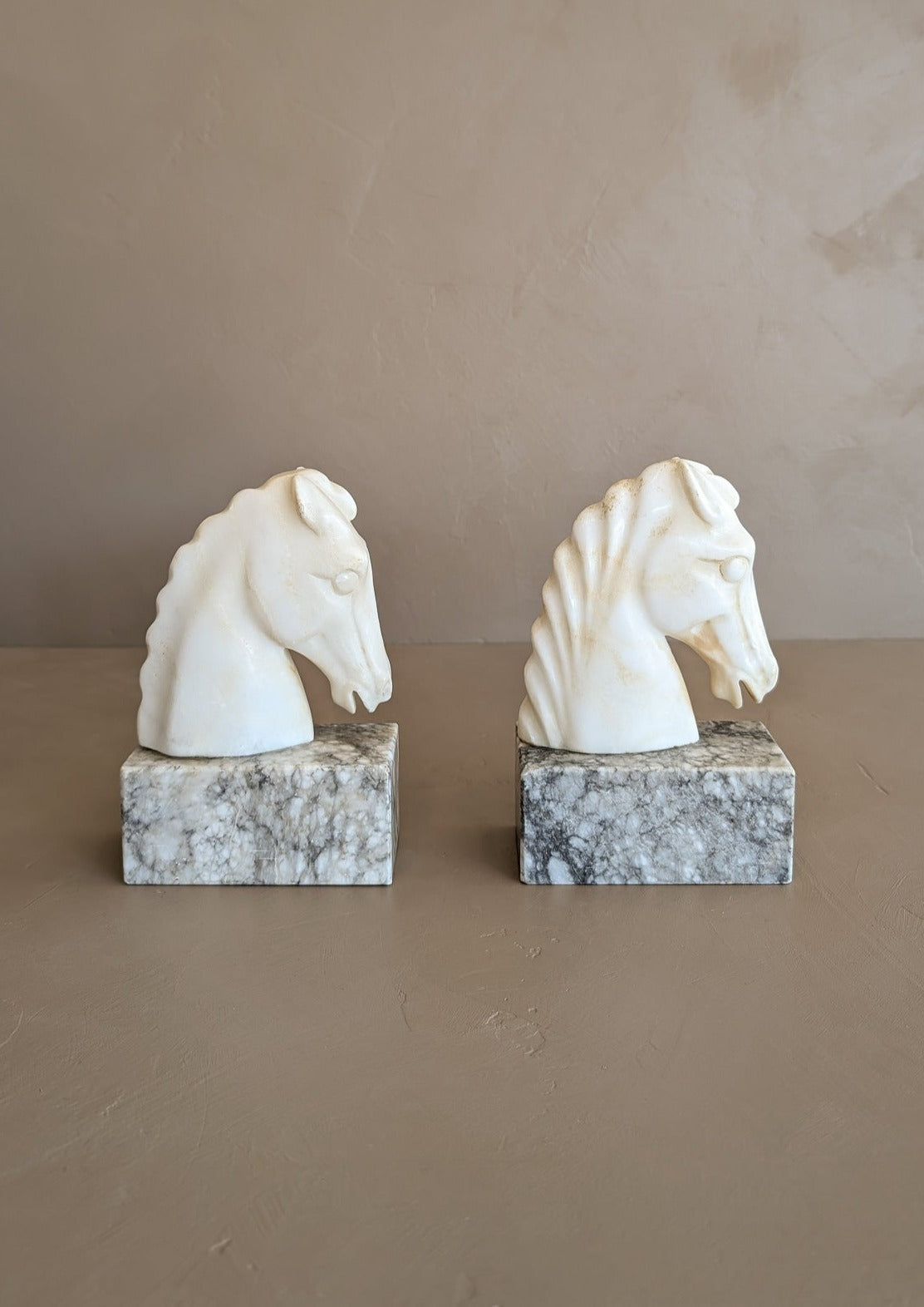 Pair of Vintage Alabaster Horse Bookends