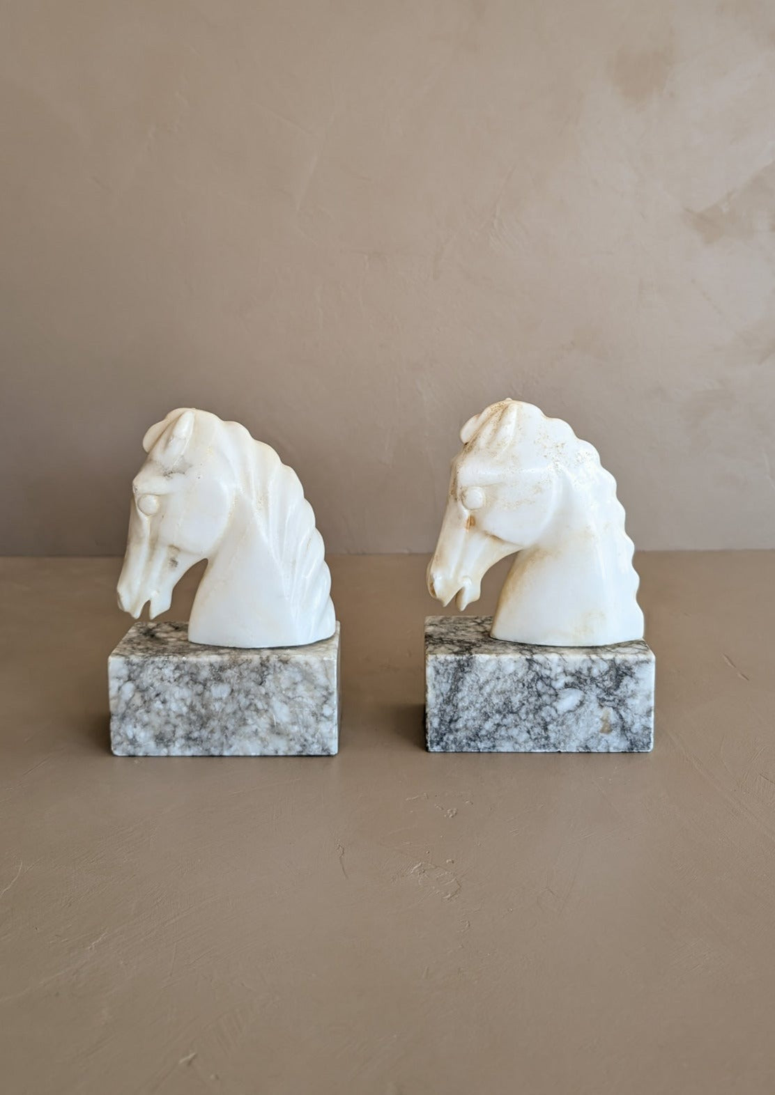 Pair of Vintage Alabaster Horse Bookends