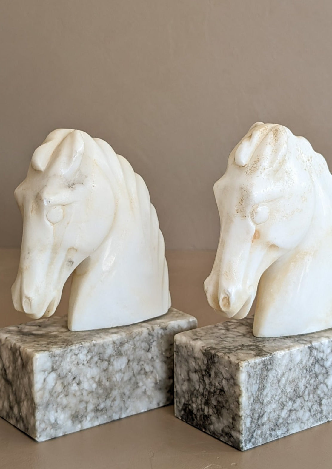 Pair of Vintage Alabaster Horse Bookends