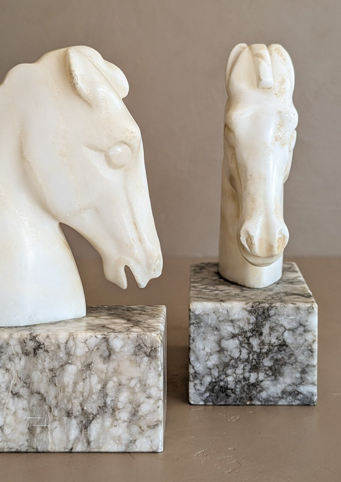 Pair of Vintage Alabaster Horse Bookends