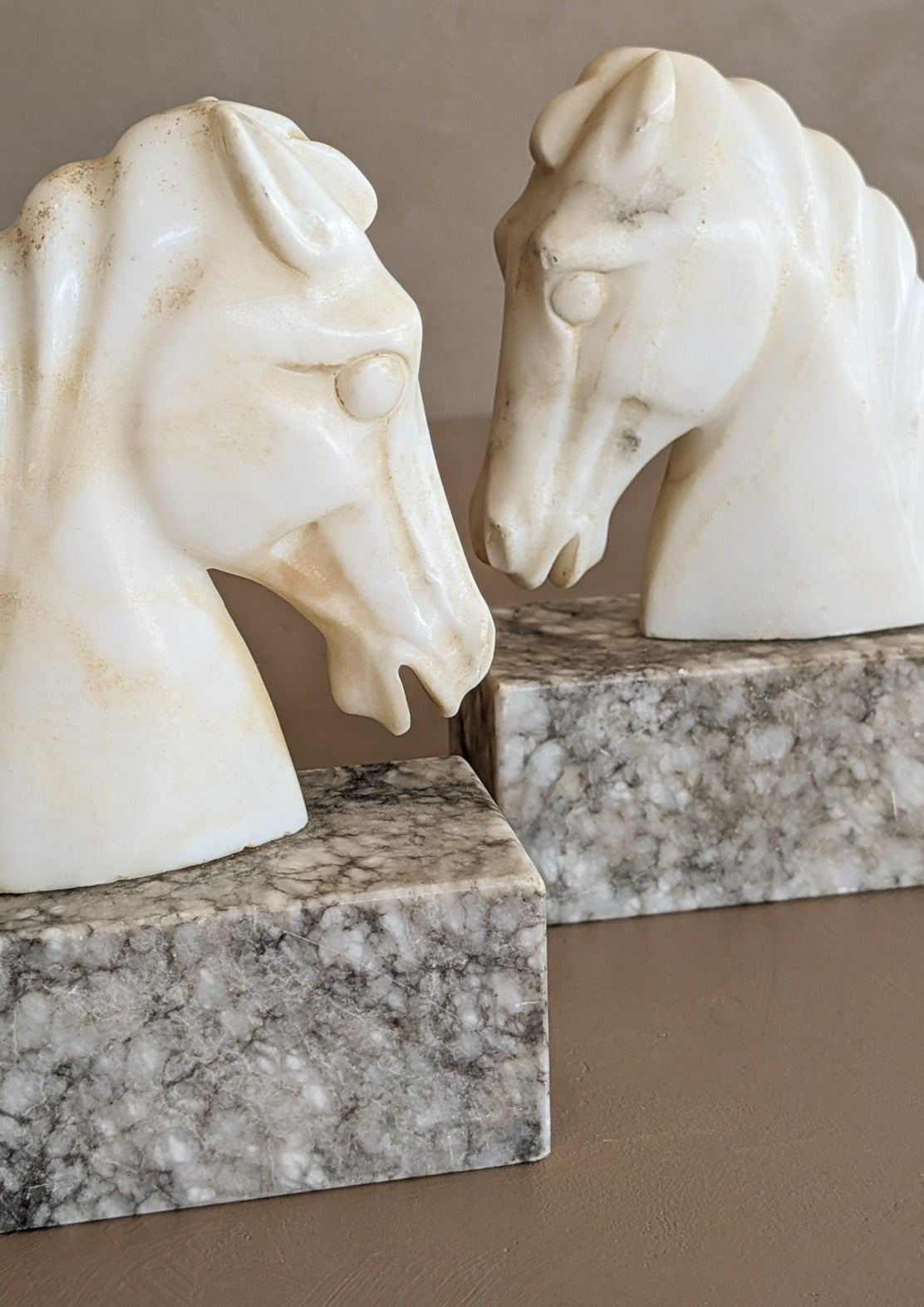 Pair of Vintage Alabaster Horse Bookends