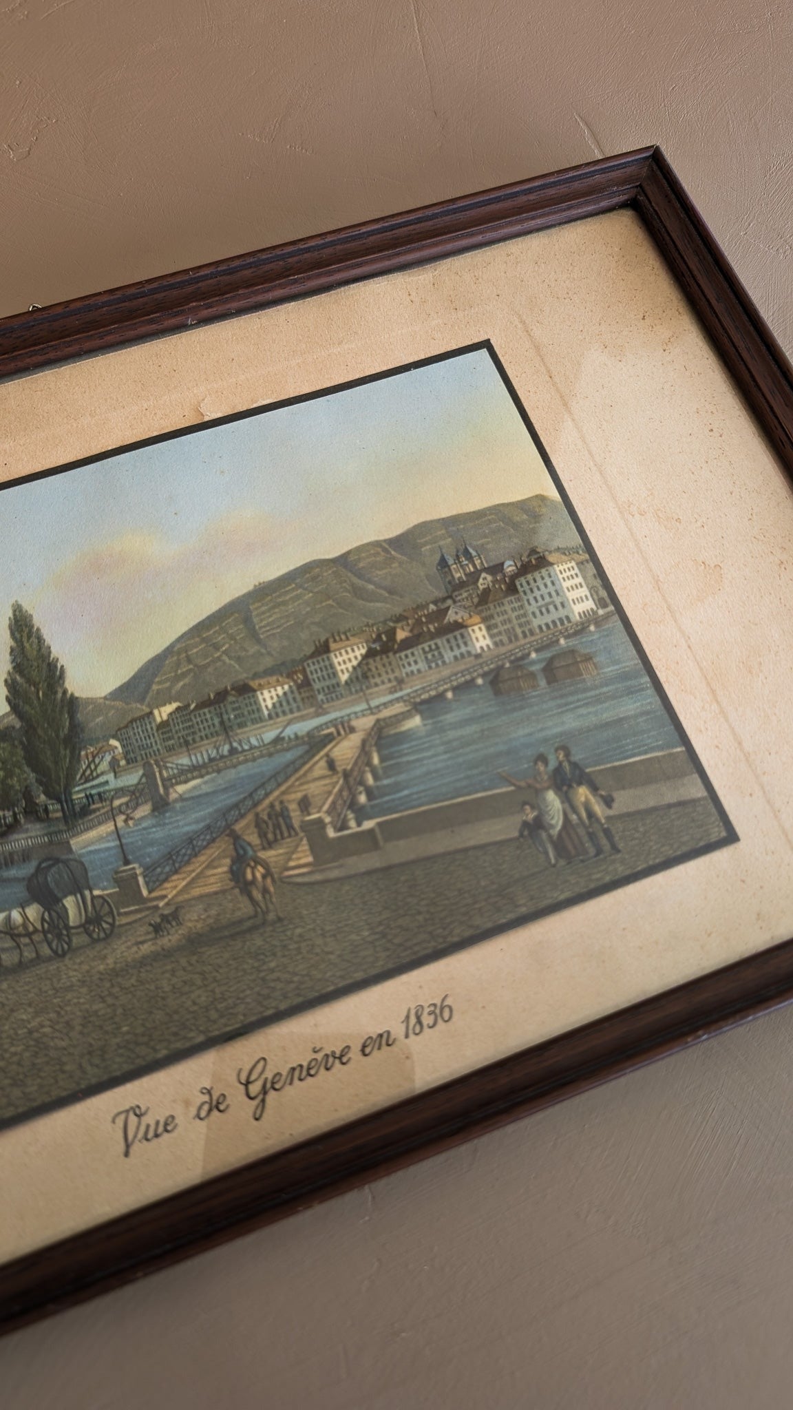 Vintage Framed Print Titled "Vue de Genéve en 1863"