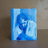 Original Blue Impressionist-Style Portrait of a Woman on Wood