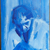 Original Blue Impressionist-Style Portrait of a Woman on Wood