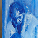 Original Blue Impressionist-Style Portrait of a Woman on Wood