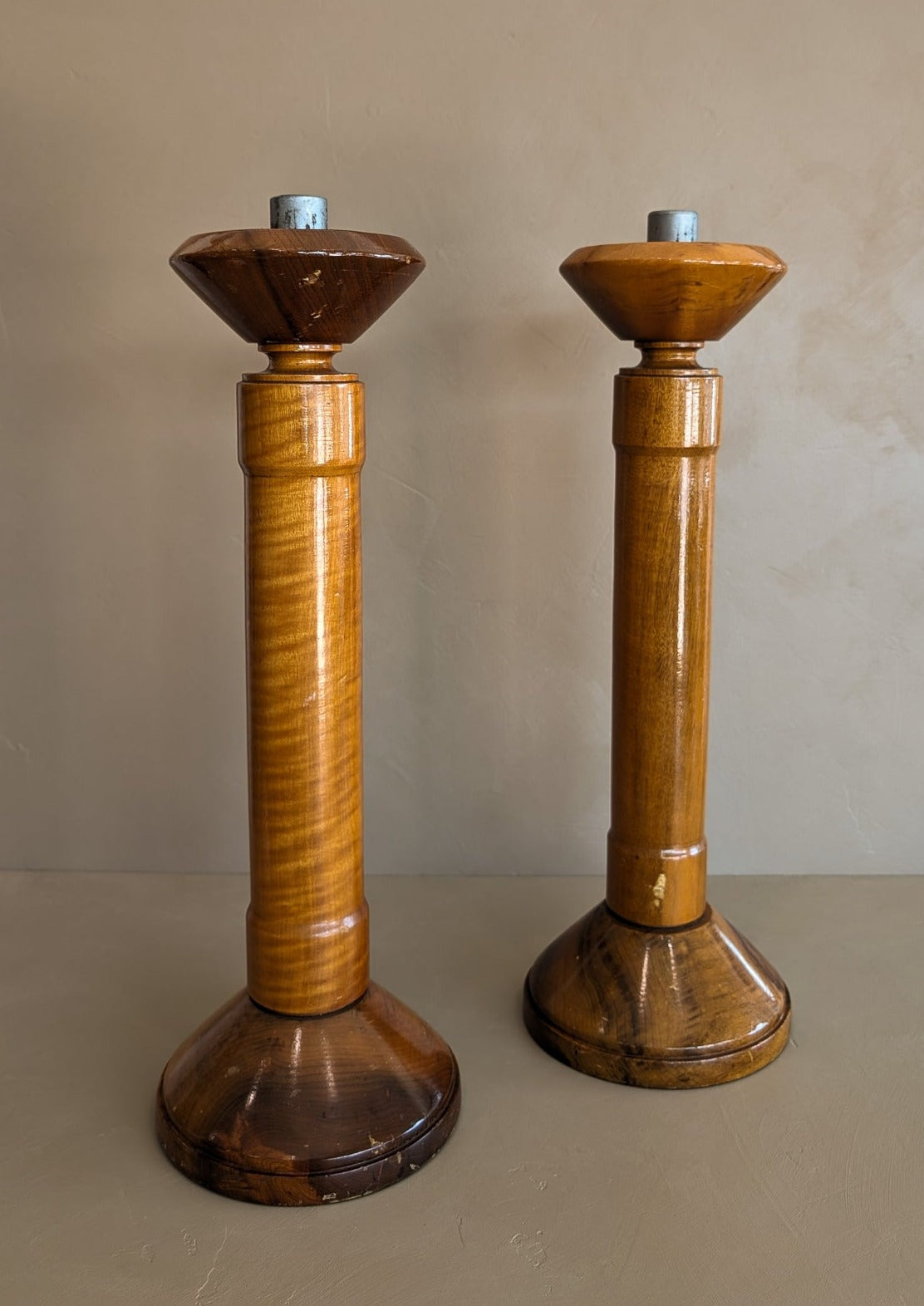 Pair of Vintage Monumental Rare Myrtlewood Candlesticks