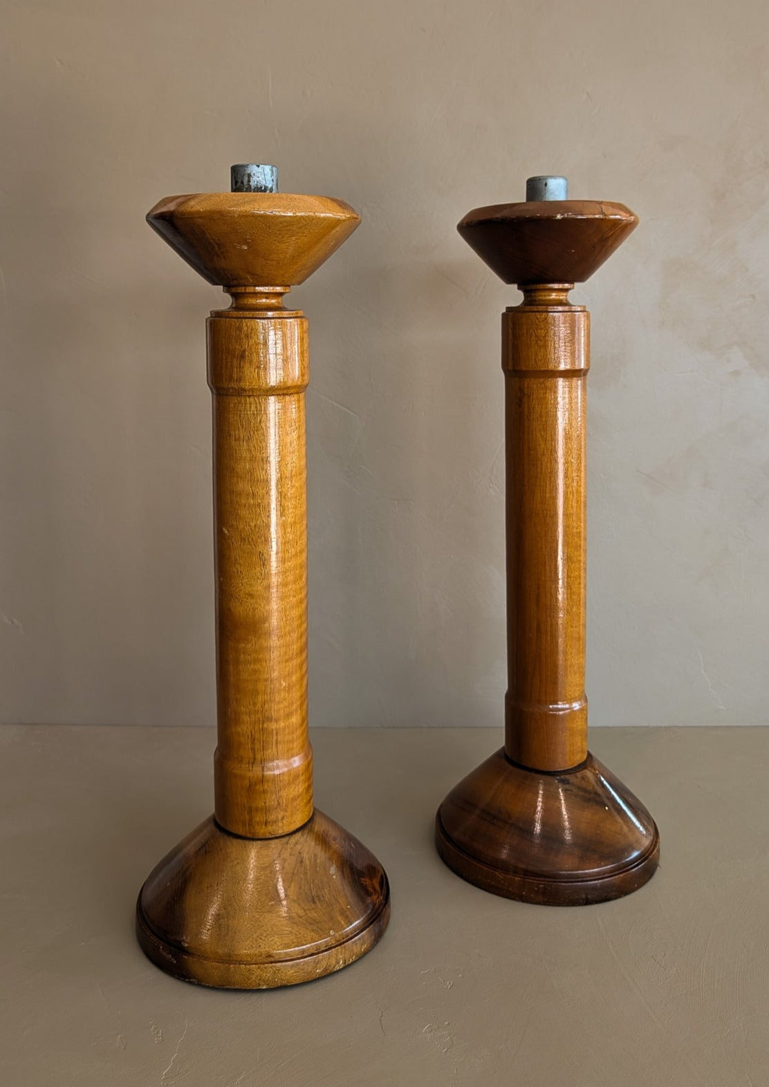 Pair of Vintage Monumental Rare Myrtlewood Candlesticks