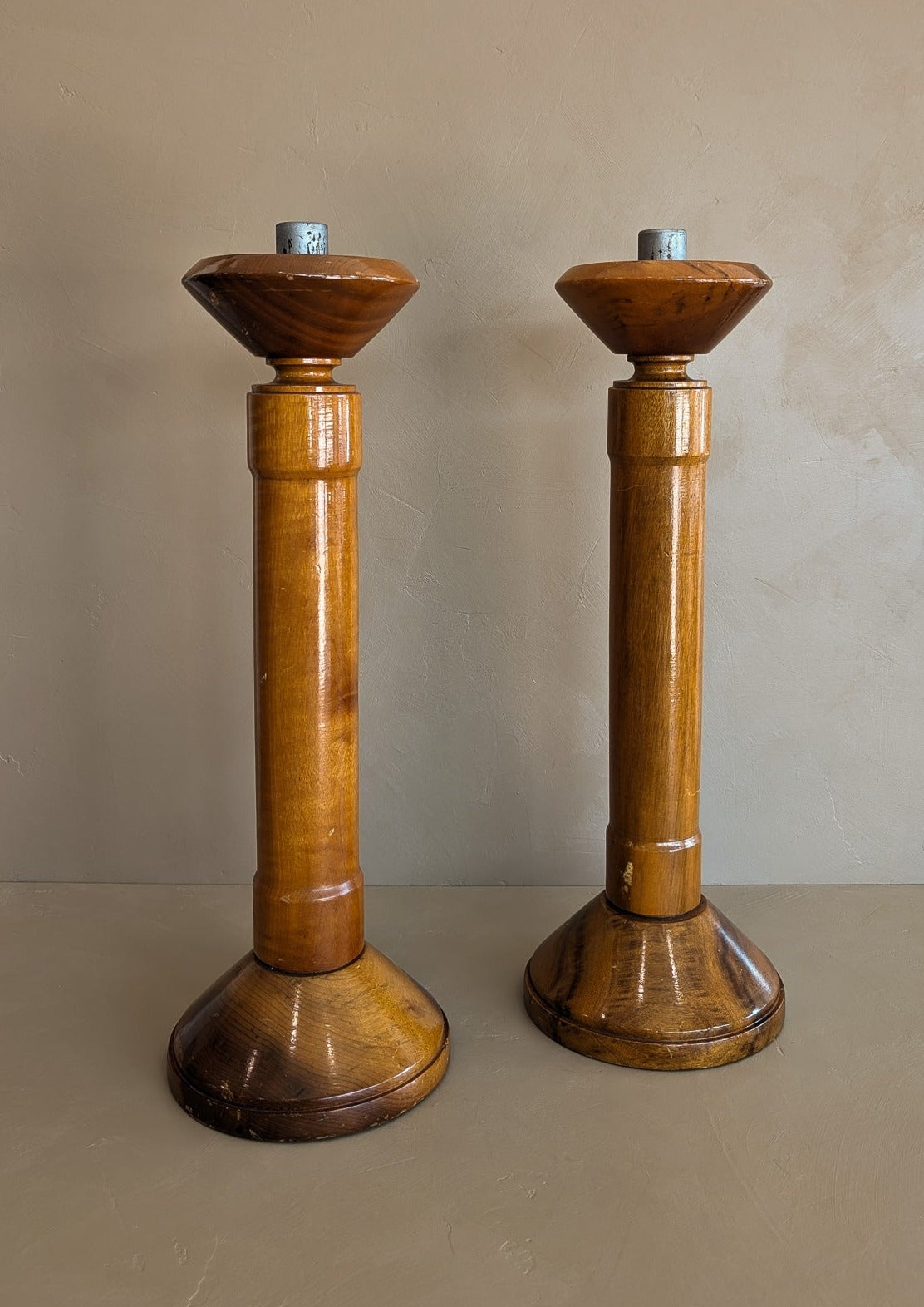 Pair of Vintage Monumental Rare Myrtlewood Candlesticks