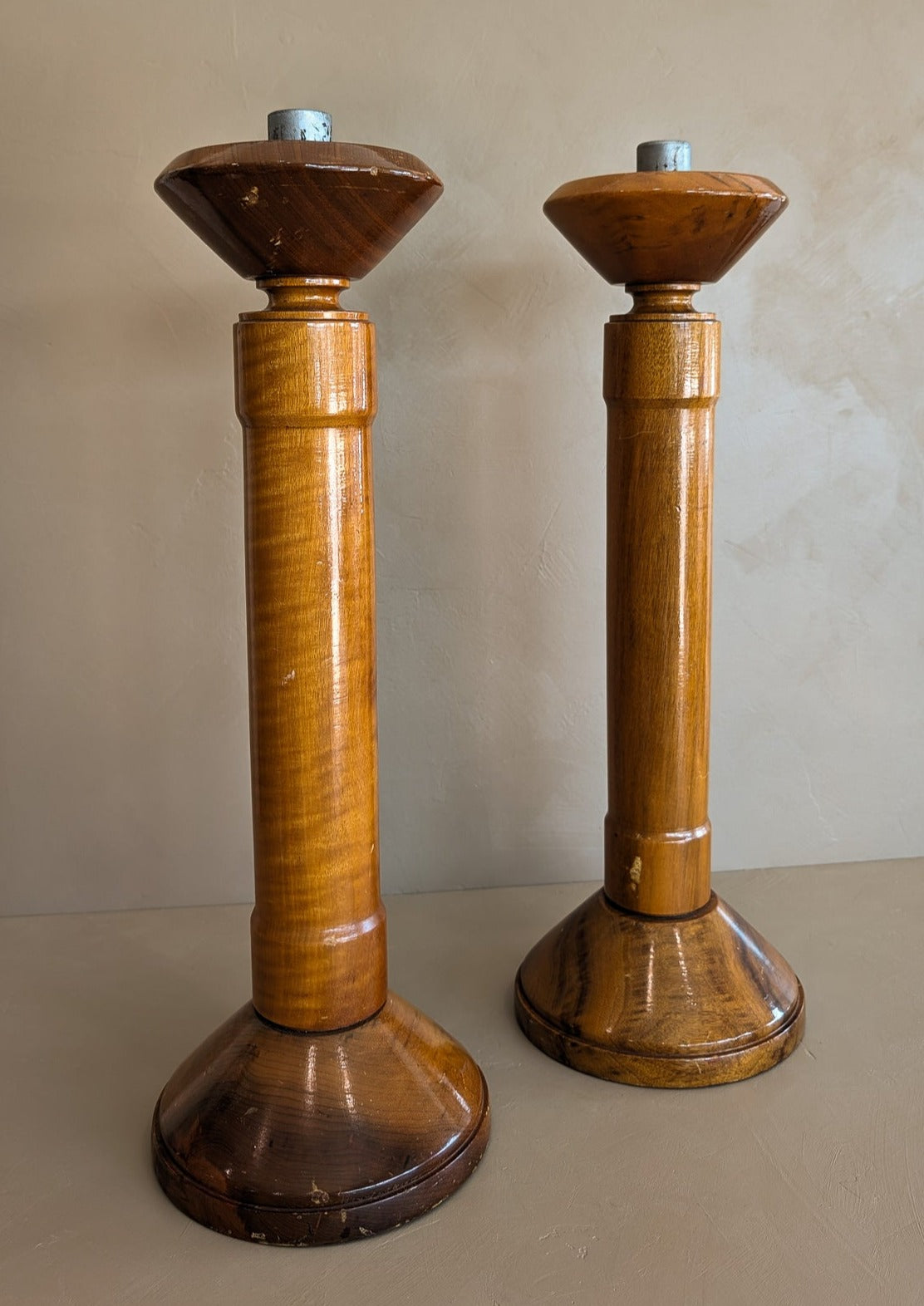 Pair of Vintage Monumental Rare Myrtlewood Candlesticks