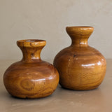 Pair of Vintage Hand-turned Wooden Vases with Glass Tubes