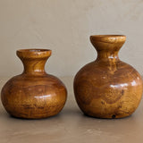 Pair of Vintage Hand-turned Wooden Vases with Glass Tubes